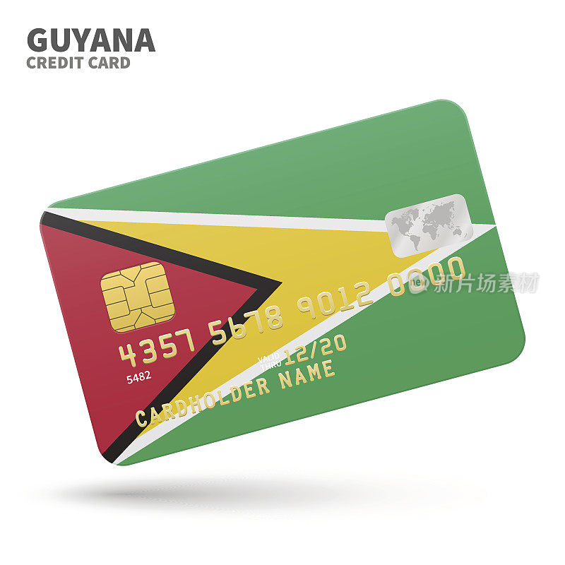Credit card with Guyana flag background for bank, presentations and
